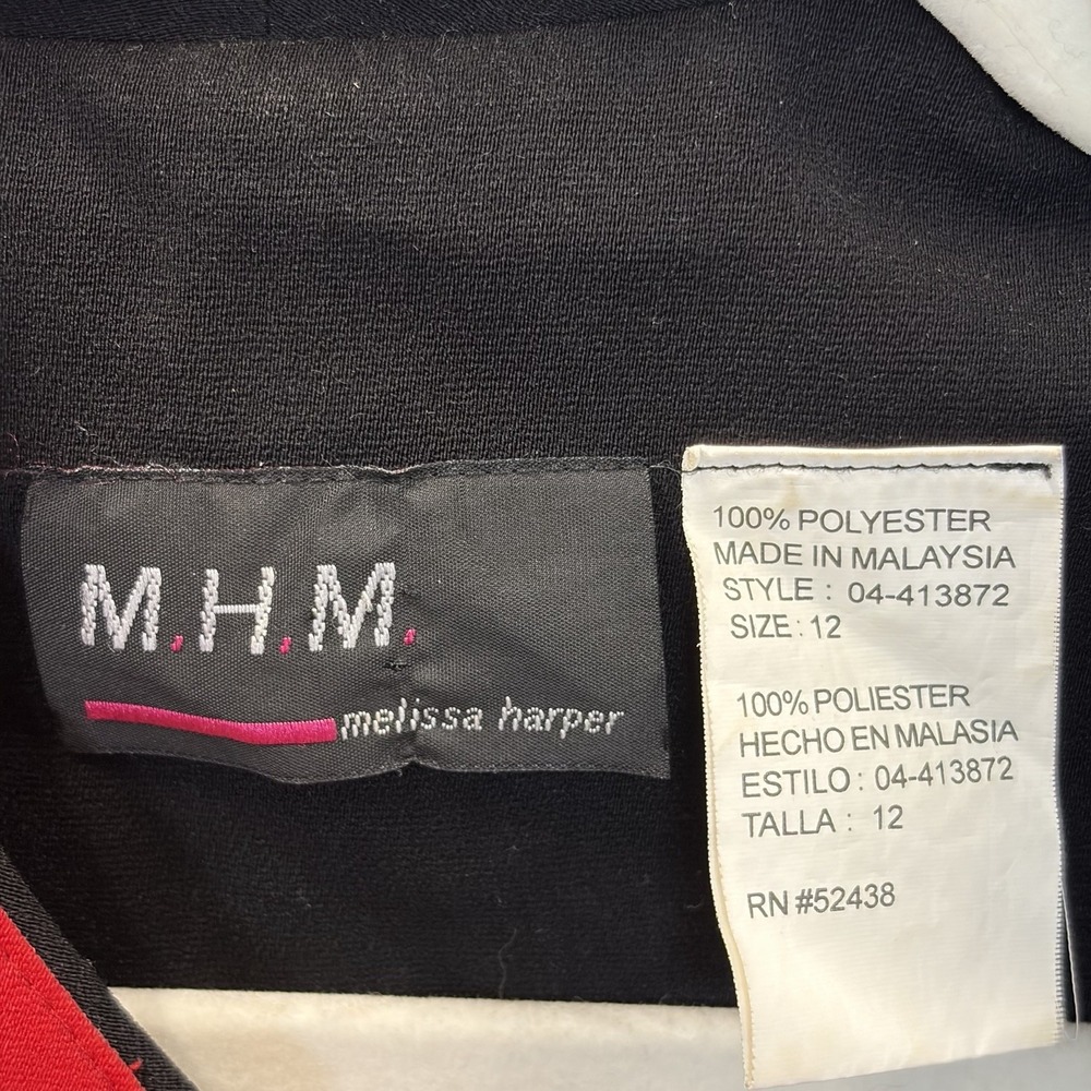 MHM Melissa Harper Womens 12 Jacket Red Black Colorblock Godet Y2K Blazer - Picture 8 of 10